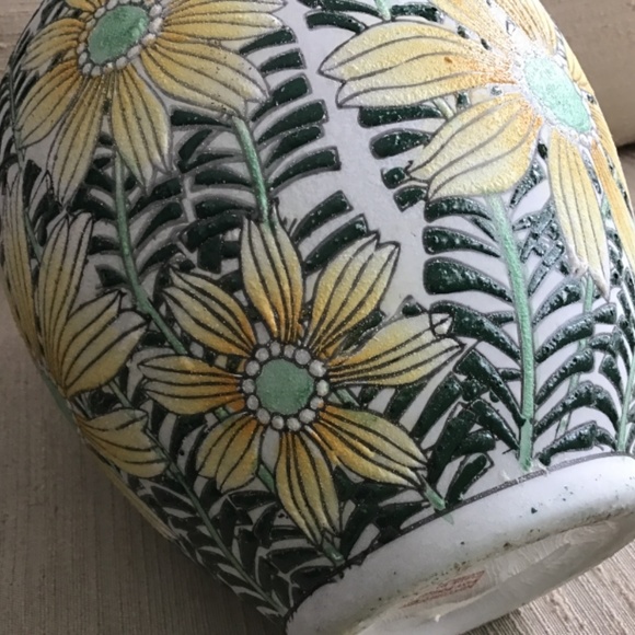 VINTAGE DAISY FLOWER PRINT ASIAN VASE/PLANTER POTTERY - Picture 6 of 8